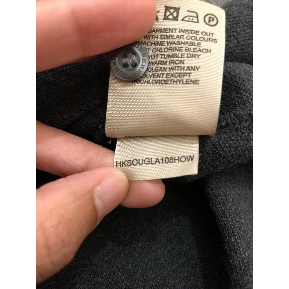 Burberry Polo Shirt Mens L Charcoal Grey Nova Check Placket Embroidered Logo